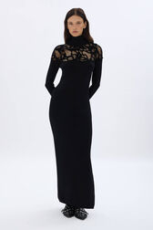Knitted velvet and lace dress Black front worn view