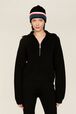 Women Zip Trucker Wool Cashmere Sweater Black front worn view