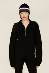 Pull col camionneur laine cachemire côtelé femme Noir vue portée de face