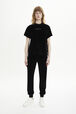 Women Velvet T-shirt Black front worn view
