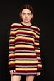 Women Striped Fluffy Short Dress Multico crea front worn view