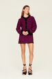 Women Big Poor Boy Striped Cardigan Black/fuchsia front worn view