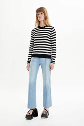 Women Striped Long sleeve Poorboy Sweater Black/white details view 1