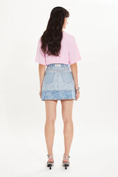 Zebra denim mini skirt Blue back worn view