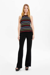 Women Picot Multicolor Striped Tank Top Multico black striped front worn view