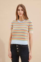 Pull manches courtes rayé multicolore pastel femme Multico vue de détail 1