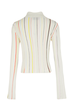 Women Multicolor Striped Pleated Shirt Ecru back view