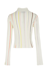 Women Multicolor Striped Pleated Shirt Ecru back view