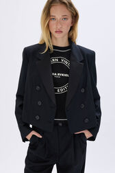 Veste courte tailleur en laine froide Noir vue de détail 1