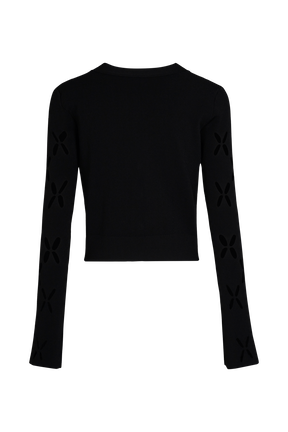 Cardigan en maille fleur ajourée femme Noir vue de dos