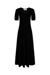 Robe longue en maille à manches courtes Noir vue de face