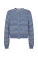 Cardigan marinière en coton mélangée Raye blanc / bleu vue de face