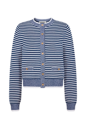 Cardigan marinière en coton mélangée Raye blanc / bleu vue de face