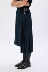 Asymmetrical tartan check kilt skirt Check navy green details view 2