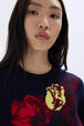 Boxy round-neck sweater Navy details view 2