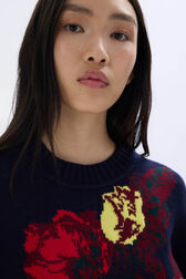 Boxy round-neck sweater Navy details view 2