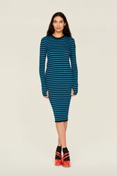 Robe longue chaussette rayée femme Raye noir/bleu de prusse vue portée de face