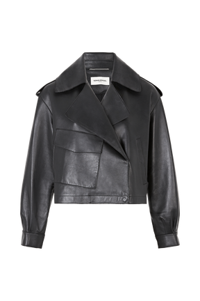 Veste en cuir noire Noir vue de face