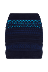 Fair Isle Print Wool Knit Mini Skirt Blue front view