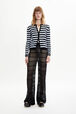 Women Striped Openwork Lace Trousers Black front worn view