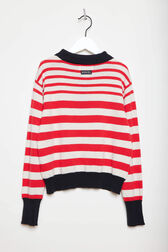 Striped Girl Long Sleeve Polo Knit Red/vanilla back view