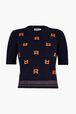 Short Sleeve Woolen Sweater Black/blue front view
