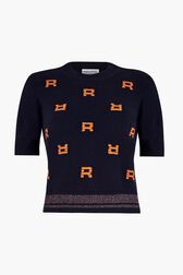 Short Sleeve Woolen Sweater Black/blue front view
