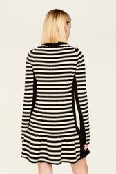 Robe danseuse courte laine et cachemire rayée femme Raye noir/ecru vue portée de dos