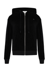 Women Velvet Hoodie Black details view 2
