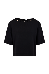 Studded collar top Black front view
