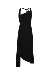 Draped asymmetrical jersey dress Black back view