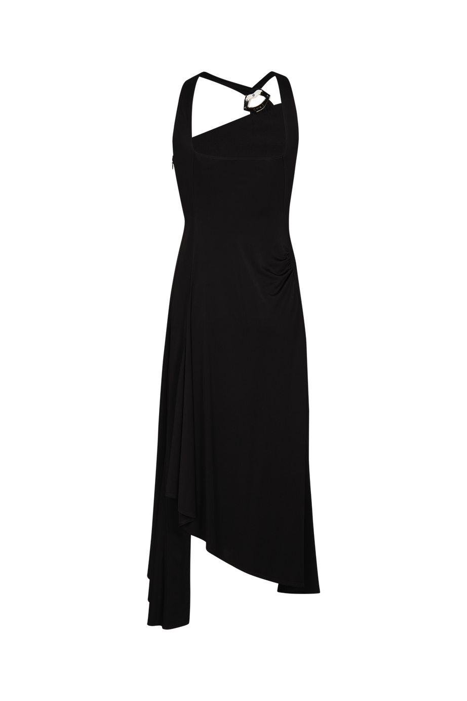 High resolution - Draped asymmetrical jersey dress Black back view High resolution - Draped asymmetrical jersey dress Black back view