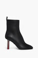 Black Leather Ankle Boots With Rhinestone Heels Black front view