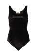 Velvet bodysuit Black front view