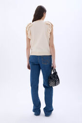 Short-sleeved sweater with ruffles Vanilla back worn view