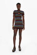 Women Picot Multicolor Striped Short Dress Multico black striped front worn view