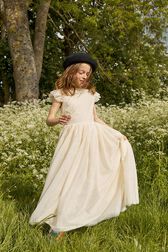Robe longue à volants fille Blanc vue portée de face