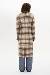Manteau motif tartan en laine brossé Carreaux écru/lilas vue portée de dos