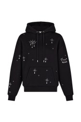 Hoodie with surrealist motifs Black front view