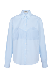 Chemise en coton à manches longues fines rayures Raye blanc / bleu vue de face