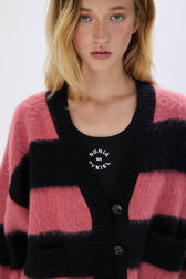Cardigan rayé brossé en laine melangé Rayures noir/rose vue de détail 3