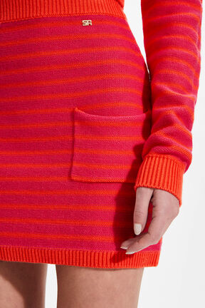 Women Striped Mini Skirt Striped fuchsia/coral details view 2