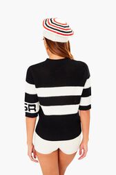 SR Heart Short Sleeve Sailor Sweater Black back worn view