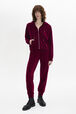 Long-Sleeved Velvet Hoodie Rasberry front worn view