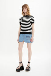 Women Poor Boy Striped Short Sleeve Sweater Black/white details view 2
