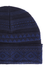 Fair Isle Print Wool Knit Beanie Hat Blue back view