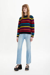 Women Striped Long sleeve Poorboy Sweater Multico striped details view 1