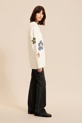 Women Floral Print Sweater Ecru details view 1