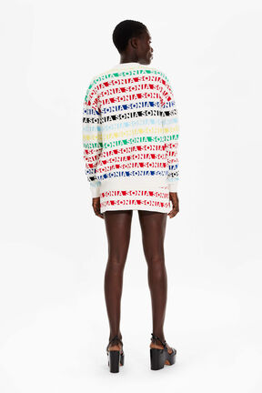 Cardigan rayé multicolore femme Multico blanc vue portée de dos