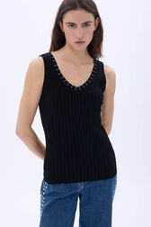 Ribbed tank top Black details view 2